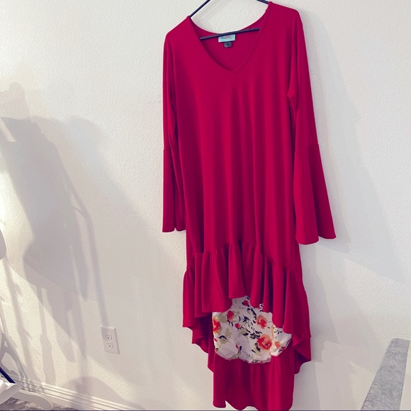 Rodeo Fox Red High & Low Bell Sleeve Tiered Dress XL - Picture 2 of 9
